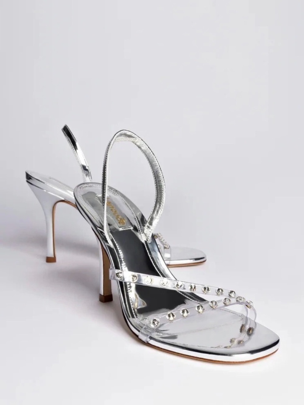 LARROUDE Annie heeled Sandals Silver Specchio Swarovski Crystals HEEL size 5 NEW